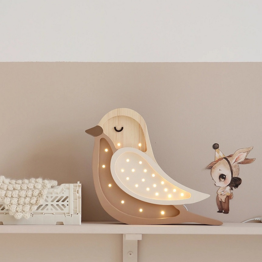 Little Lights, Natlampe til børneværelset, Stor fugl Coffee wood - Billede 6