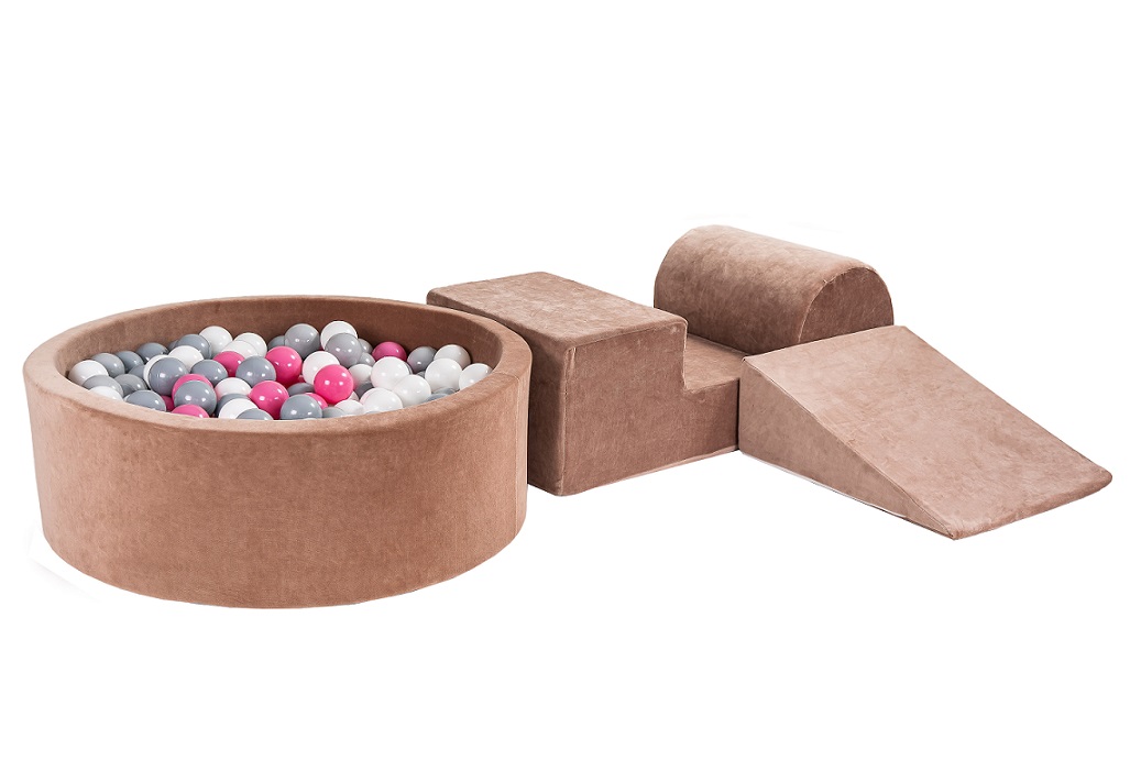Meow, Beige byggbar fløjl legeplads med boldbassin, 200 bolde