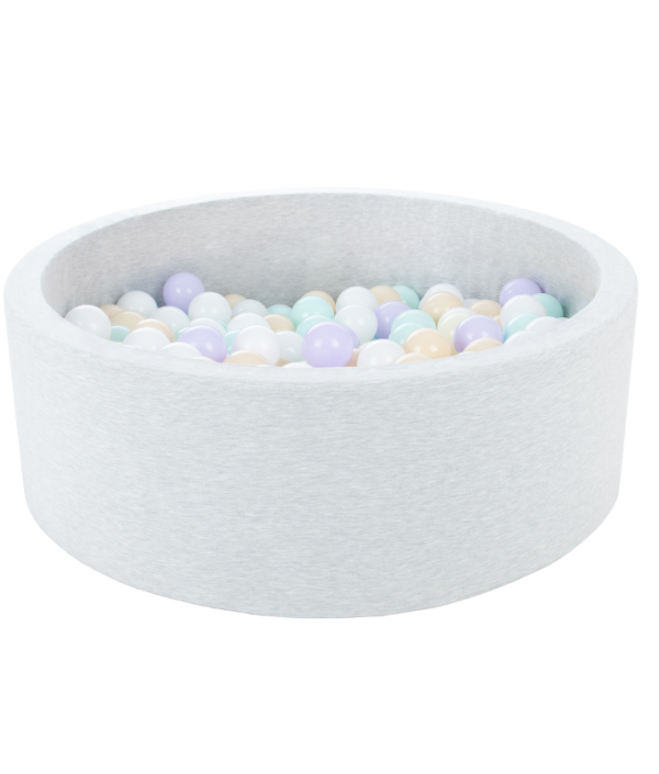 Lysegrå boldbassin BASIC, 90x30 med bolde (hvid, lilac, beige, mint)