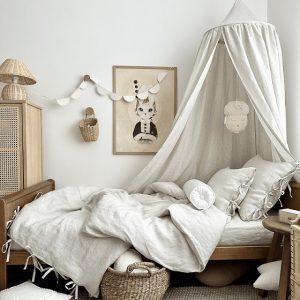 Beige striber premium sengehimmel i hør, Cotton&Sweets