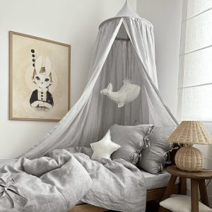 Maxi premium sengehimmel i hør Grey stripes, Cotton&Sweets