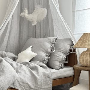 Maxi premium sengehimmel i hør Grey stripes, Cotton&Sweets