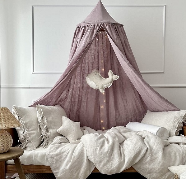 Stor maxi mauve sengehimmel i linned, Cotton & Sweets
