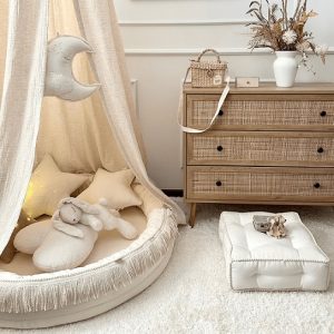 Cotton&Sweets, siddepuf boho, hvid