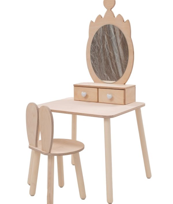 Makeupbord krone med kaninstol, natur