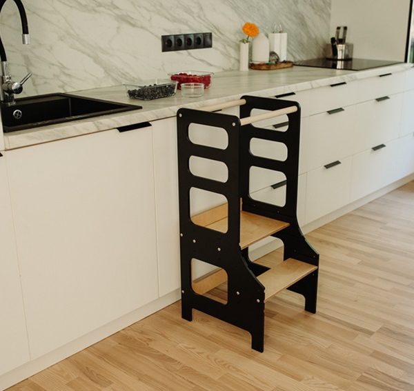 Duck Woodworks, Justerbar hjælpe taburet, sort/natur