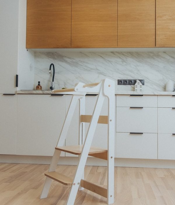 Duck Woodworks, Foldbar hjælpe-skammel, hvid/natur