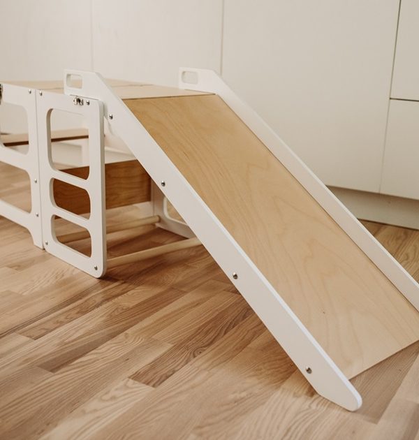 Duck Woodworks, Byggbar køkkenskammel med rutsjebane, hvid/natur