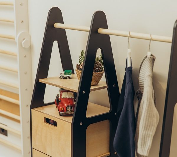 Duck Woodworks, garderobe tøjstang med skuffer, sort/natur