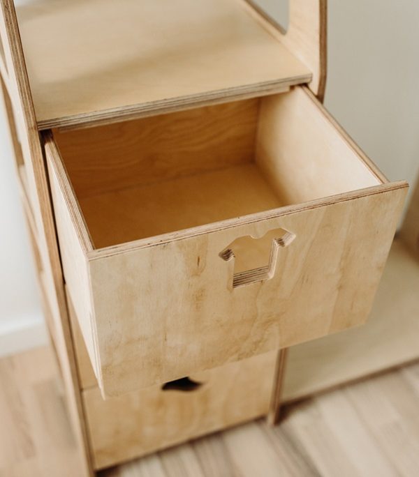 Duck Woodworks, garderob tøjstang med skuffer Clothes, natur