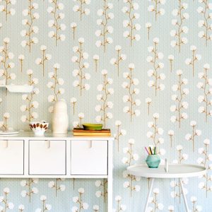 Majvillan, tapet til børneværelset Sweet cotton, turkis