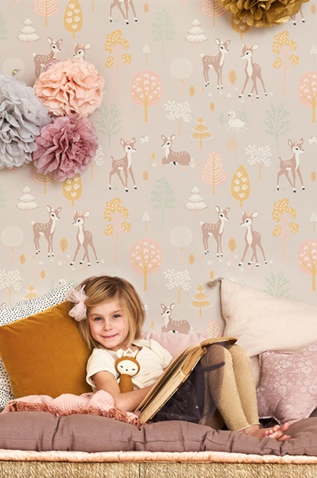 Majvillan, tapet til børneværelset Golden woods, dusty lilac - Billede 3