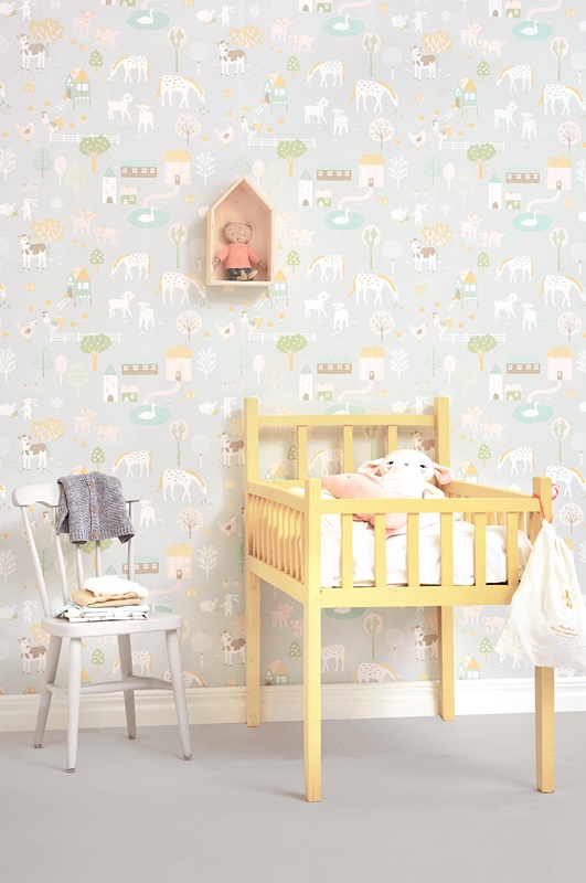 Majvillan, tapet til børneværelset My farm, soft grey - Billede 2