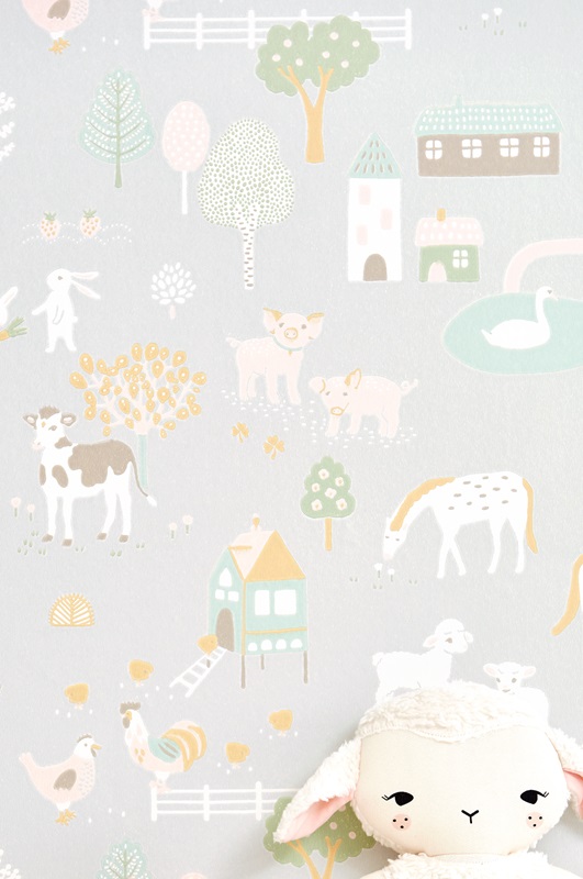Majvillan, tapet til børneværelset My farm, soft grey - Billede 4
