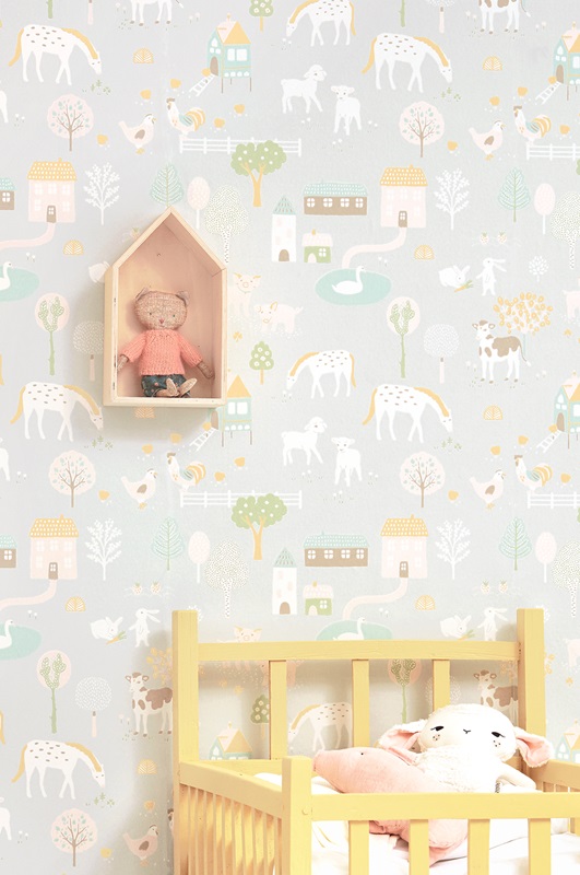 Majvillan, tapet til børneværelset My farm, soft grey - Billede 6