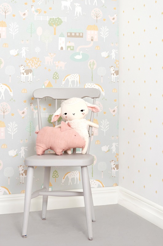 Majvillan, tapet til børneværelset My farm, soft grey - Billede 3
