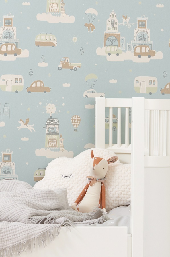 Majvillan, tapet til børneværelset Above the clouds, soft blue - Billede 2