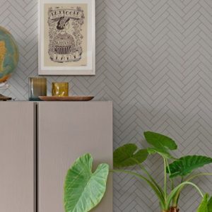 Majvillan, tapet til børneværelset Herringbone, greige blue