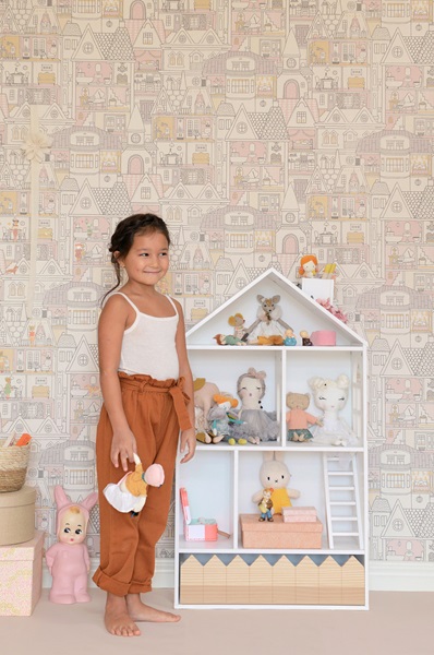 Majvillan, tapet til børneværelset Dollhouse, wool white
