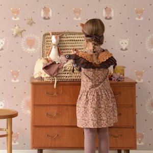 Majvillan, tapet til børneværelset Hearts, dusty warm lilac