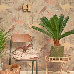 Majvillan, tapet til børneværelset Dinosaur vibes, soft green