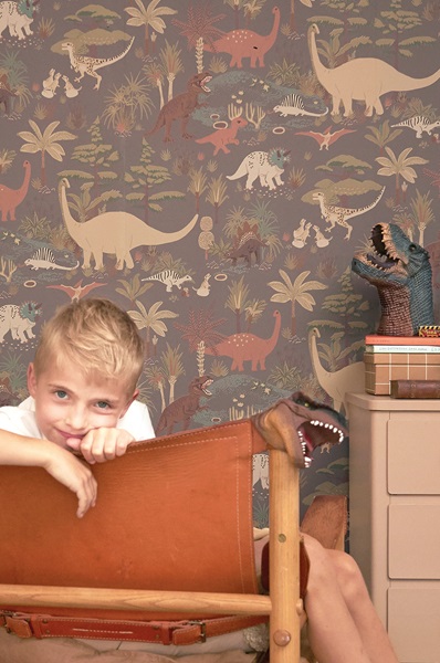 Majvillan, tapet til børneværelset Dinosaur vibes, evening grey - Billede 2