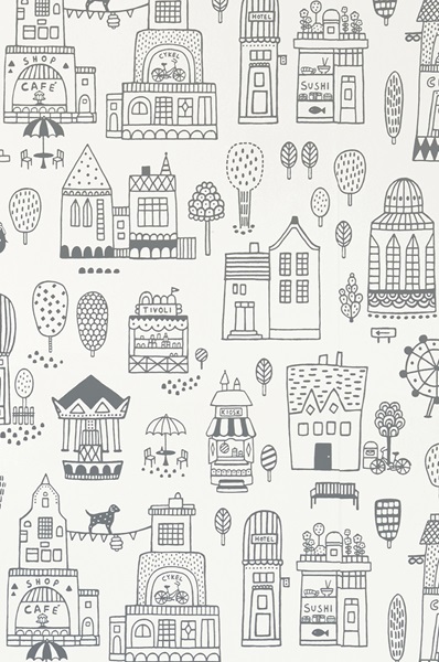 Majvillan, tapet til børneværelset Small town, soft black - Billede 4