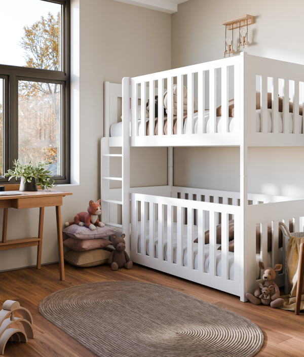 Hvid køjeseng med støttebræt, Kalle 90x200