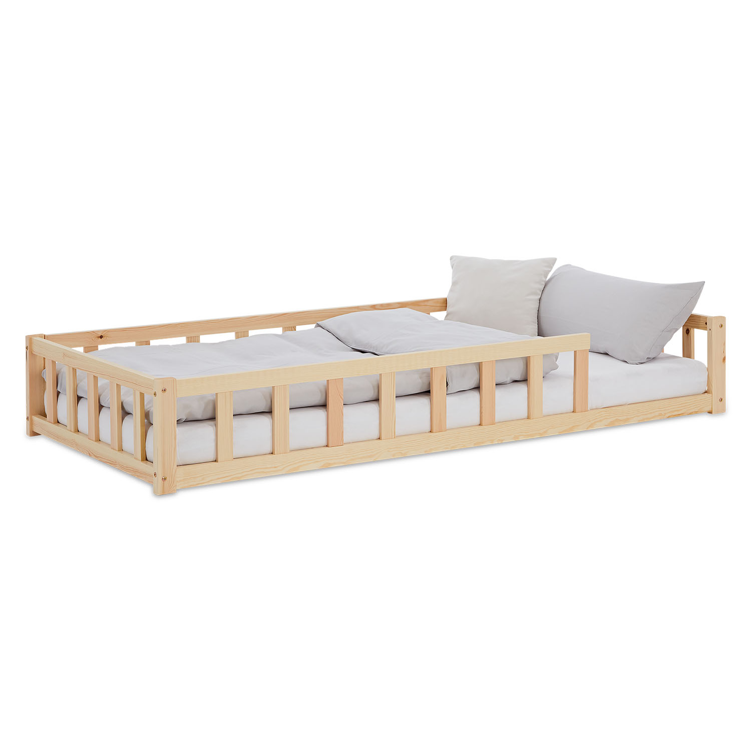 Montessori natur barneseng med beskyttelseskanter, 90x200 cm - Billede 11