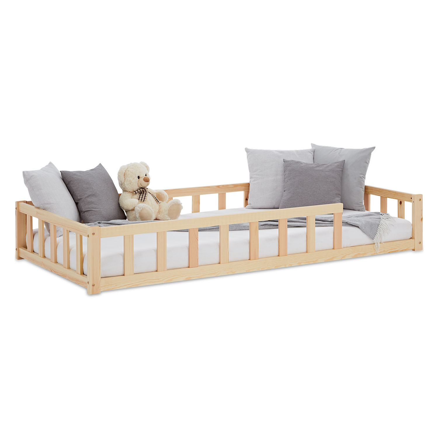Montessori natur barneseng med beskyttelseskanter, 90x200 cm - Billede 12