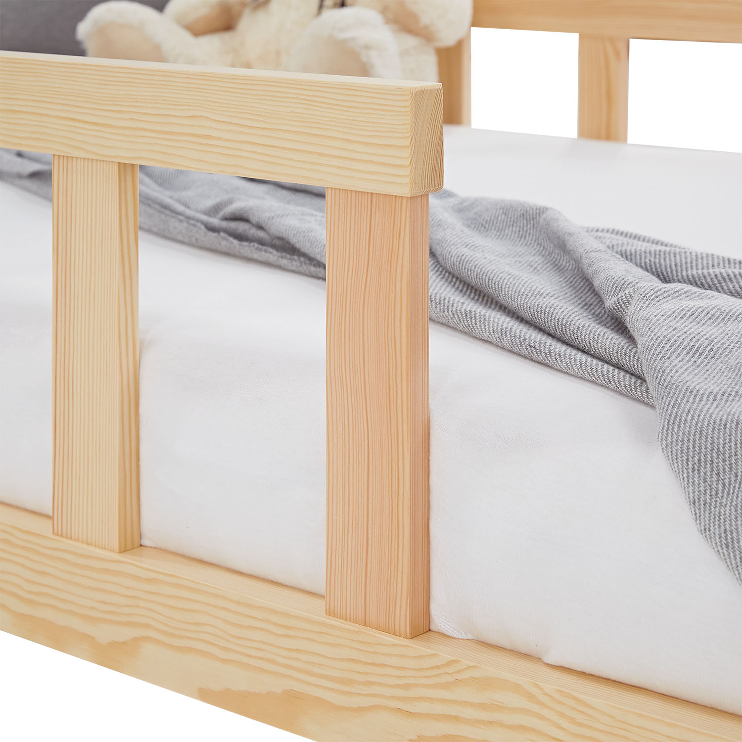 Montessori natur barneseng med beskyttelseskanter, 90x200 cm - Billede 10