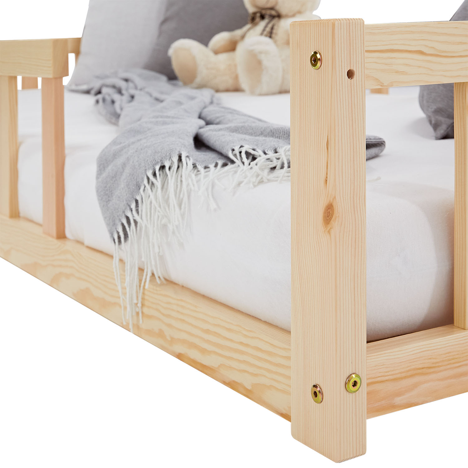 Montessori natur barneseng med beskyttelseskanter, 90x200 cm - Billede 9
