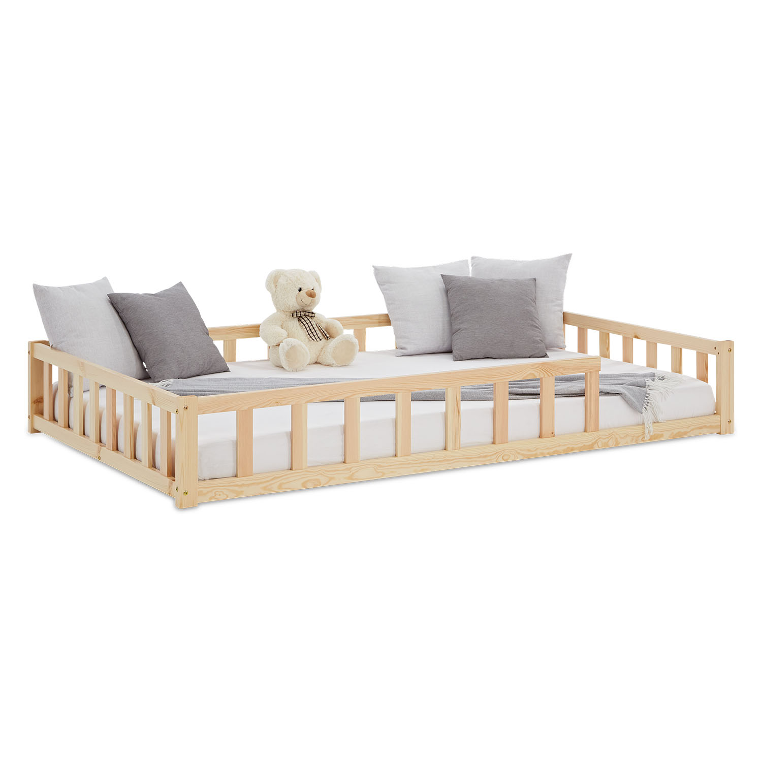 Montessori natur barneseng med beskyttelseskanter, 120x200 cm