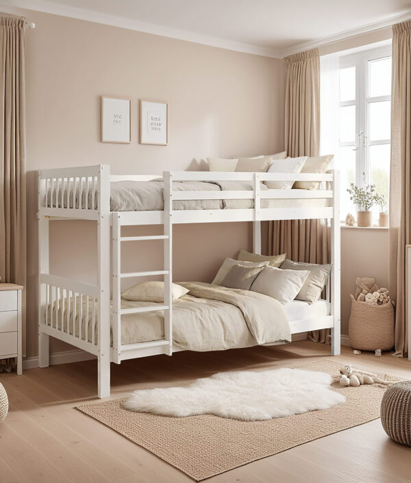 Køjeseng 90x200 cm hvid – massiv fyr, med faldskærm, opbevaringsskuffer & ombyggeligt design
